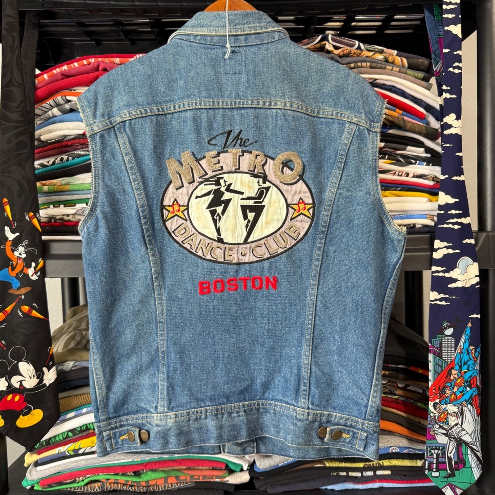 Vintage Blue Lee The Metro Dance Club Boston Denim Vest Large Light Marks
